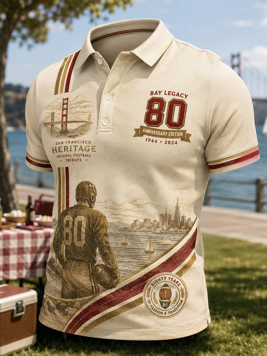 Men's Short-Sleeve Polo Shirt With 80th Anniversary Graphic Print