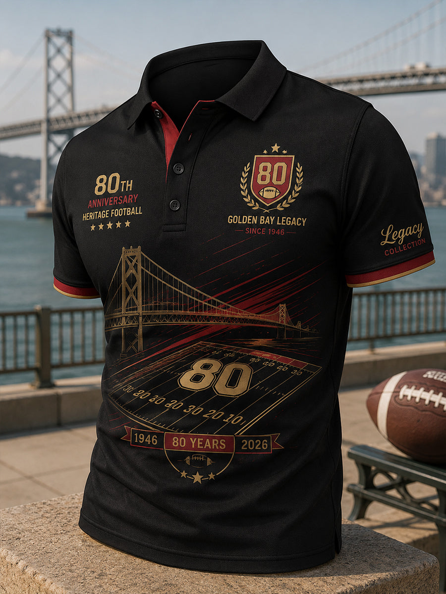 Men's Short-Sleeve Polo Shirt With 80th Anniversary Graphic Print