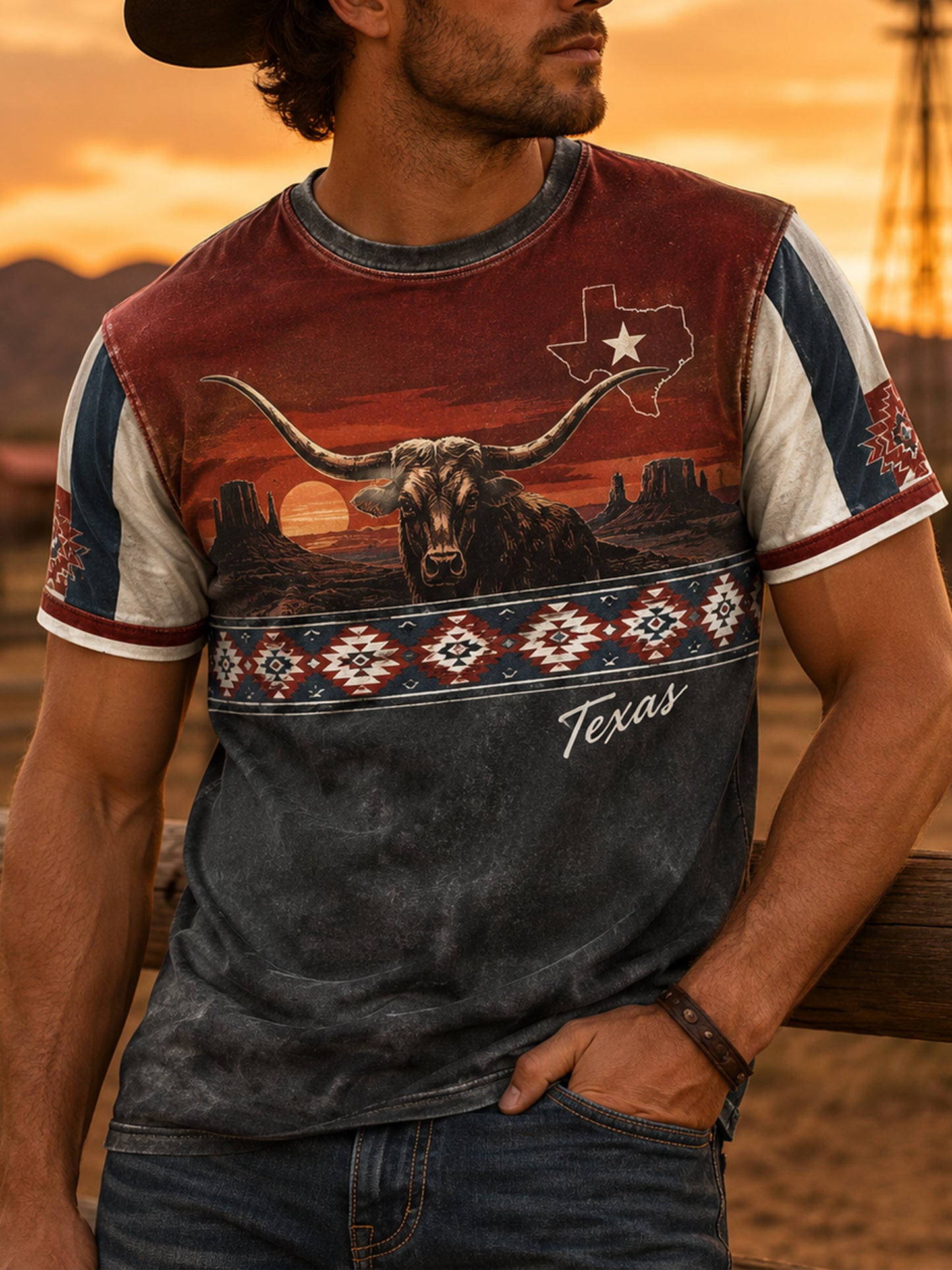Men's Texas-Inspired Art Print T-Shirt