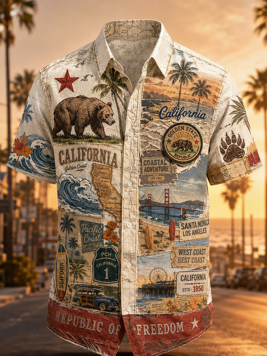 Men's California Casual Beach Shirt Short Sleeve