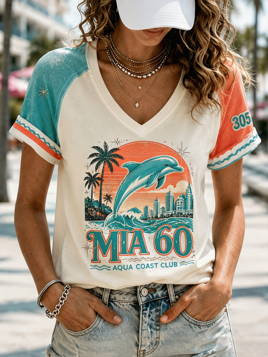 Women's V-Neck Off-Shoulder Short-Sleeved T-Shirt