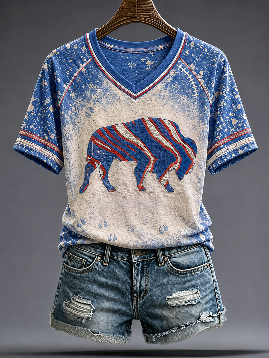 Women's Football Lover Bulls Buffalo Art Printed T-shirt