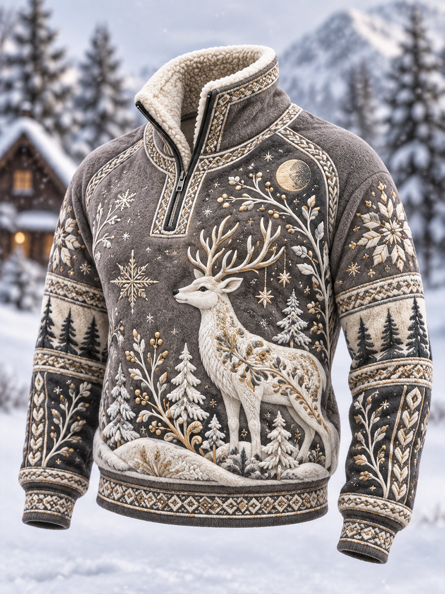 Women's Nordic Forest Animal Fleece-Lined Long-Sleeve Sweatshirt