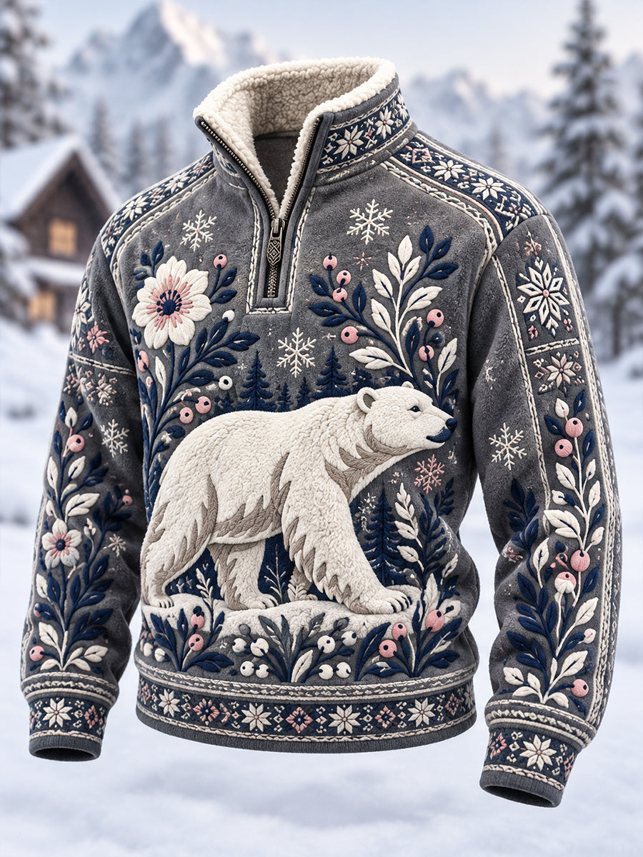 Women's Nordic Forest Animal Fleece-Lined Long-Sleeve Sweatshirt