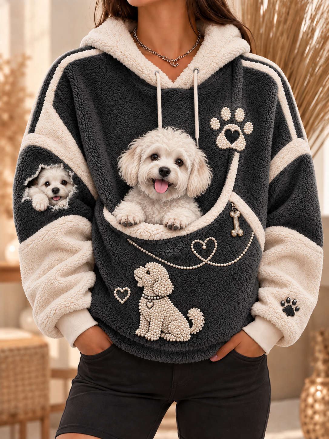 Women‘s Fun Animals Hoodie with Pocket for Dogs Cats Dogs Hoodie