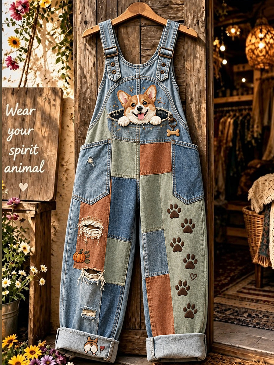 Women's Fun Animal Art Print Casual Overalls