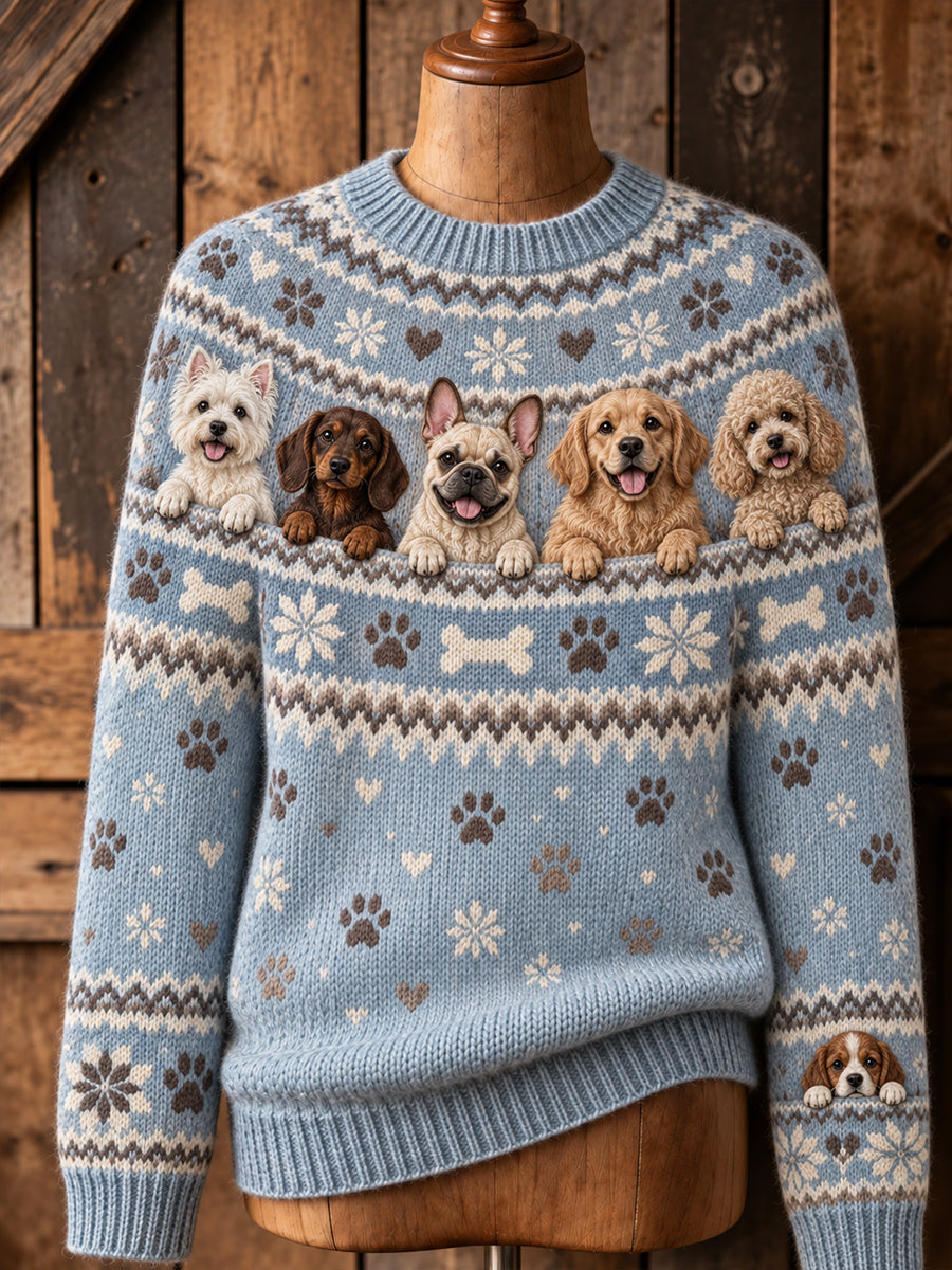 Women's Fun Animal-Motif Long-Sleeve Crew-Neck Sweater
