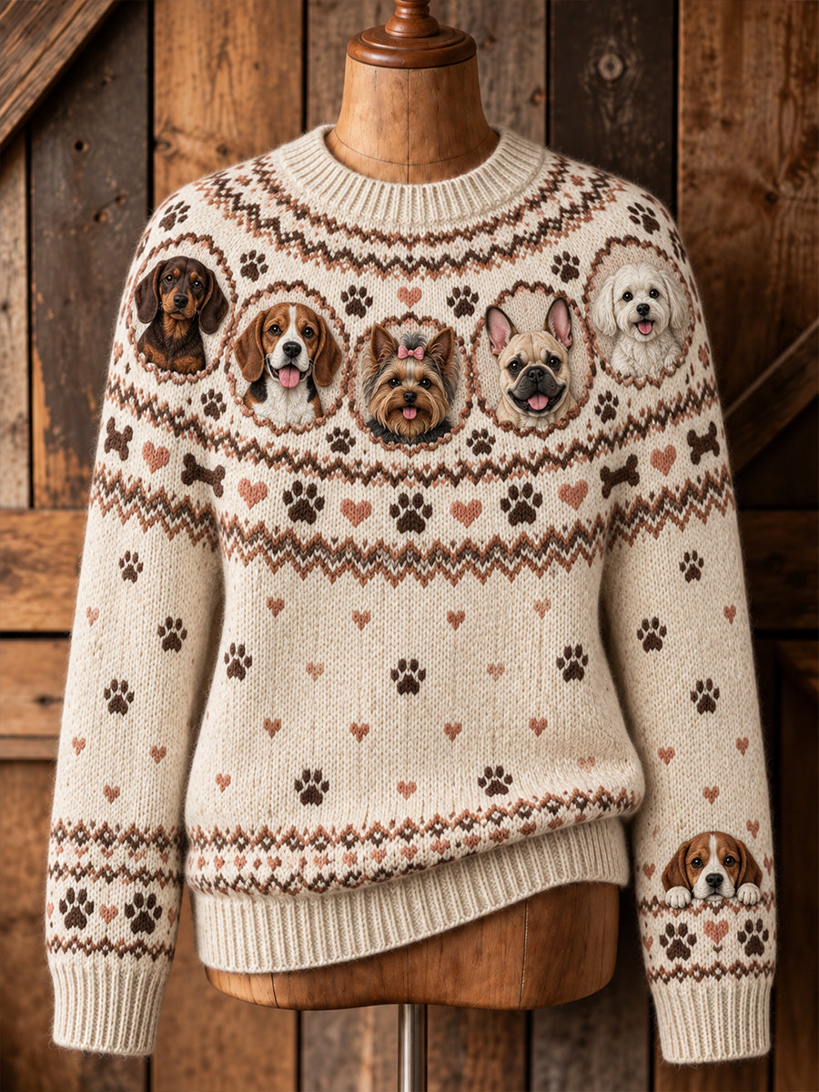 Women's Fun Animal-Motif Long-Sleeve Crew-Neck Sweater
