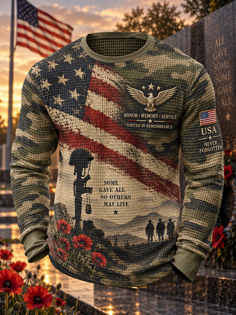 Men's Remembrance Day Print Waffle-Knit Long-Sleeve Top