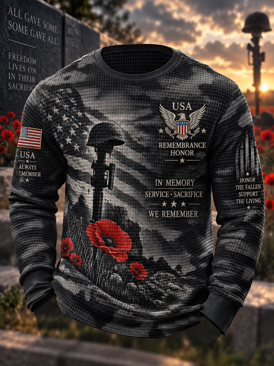 Men's Remembrance Day Print Waffle-Knit Long-Sleeve Top