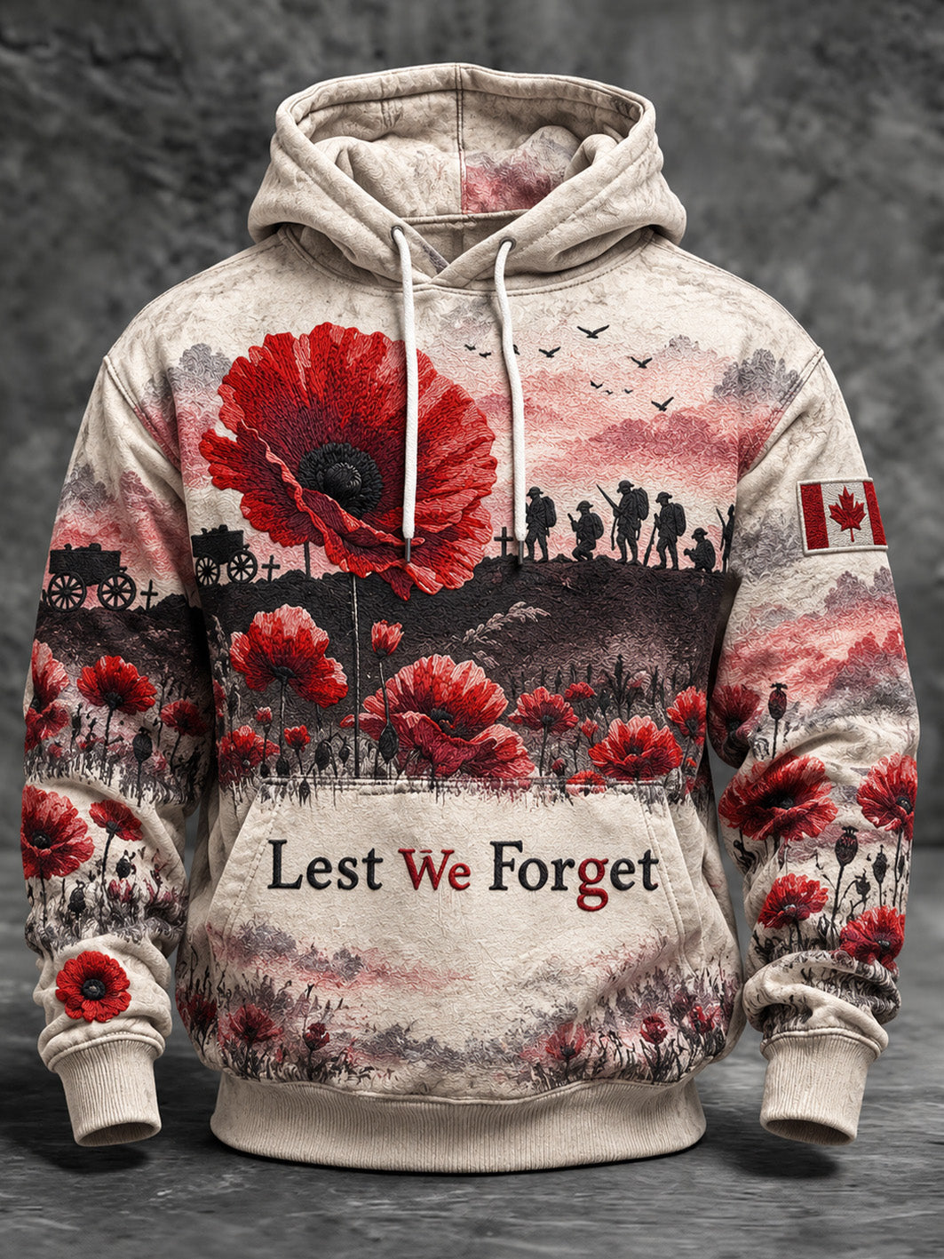 Men's Last We Forget Slogan Papaver Rhoeas Pattern Printed Hoodie