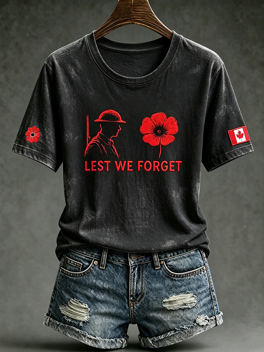 Women's Last We Forget Slogan Papaver Rhoeas Pattern Printed Short-Sleeved T-shirt