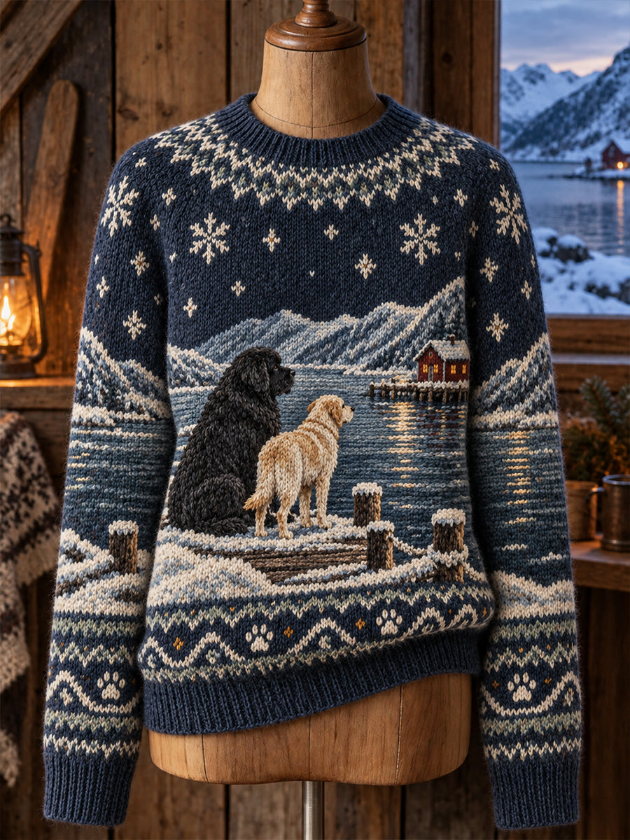 Women's Vintage-Style Animal Fair Isle Print Comfortable Crew-Neck Sweater