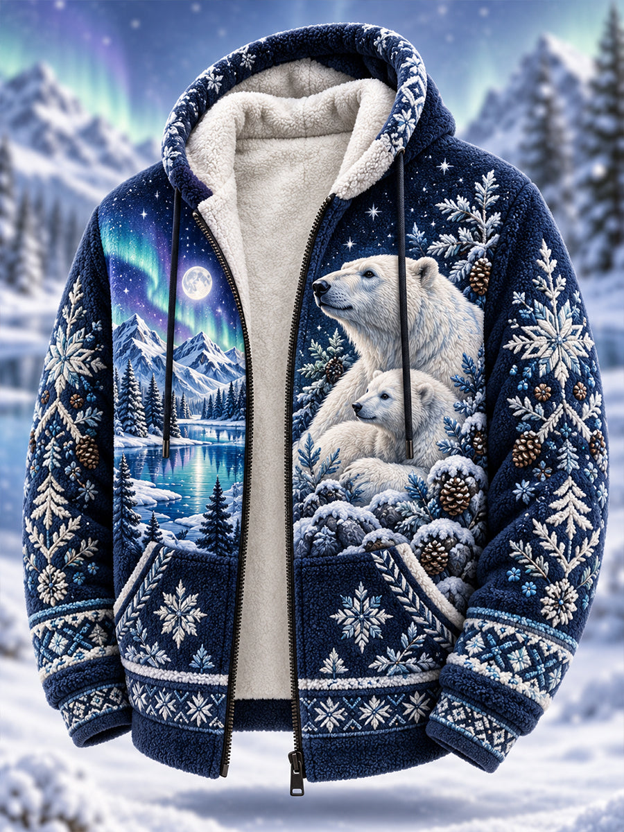 Men's Nordic Forest Animal Fleece-Lined Hoodie