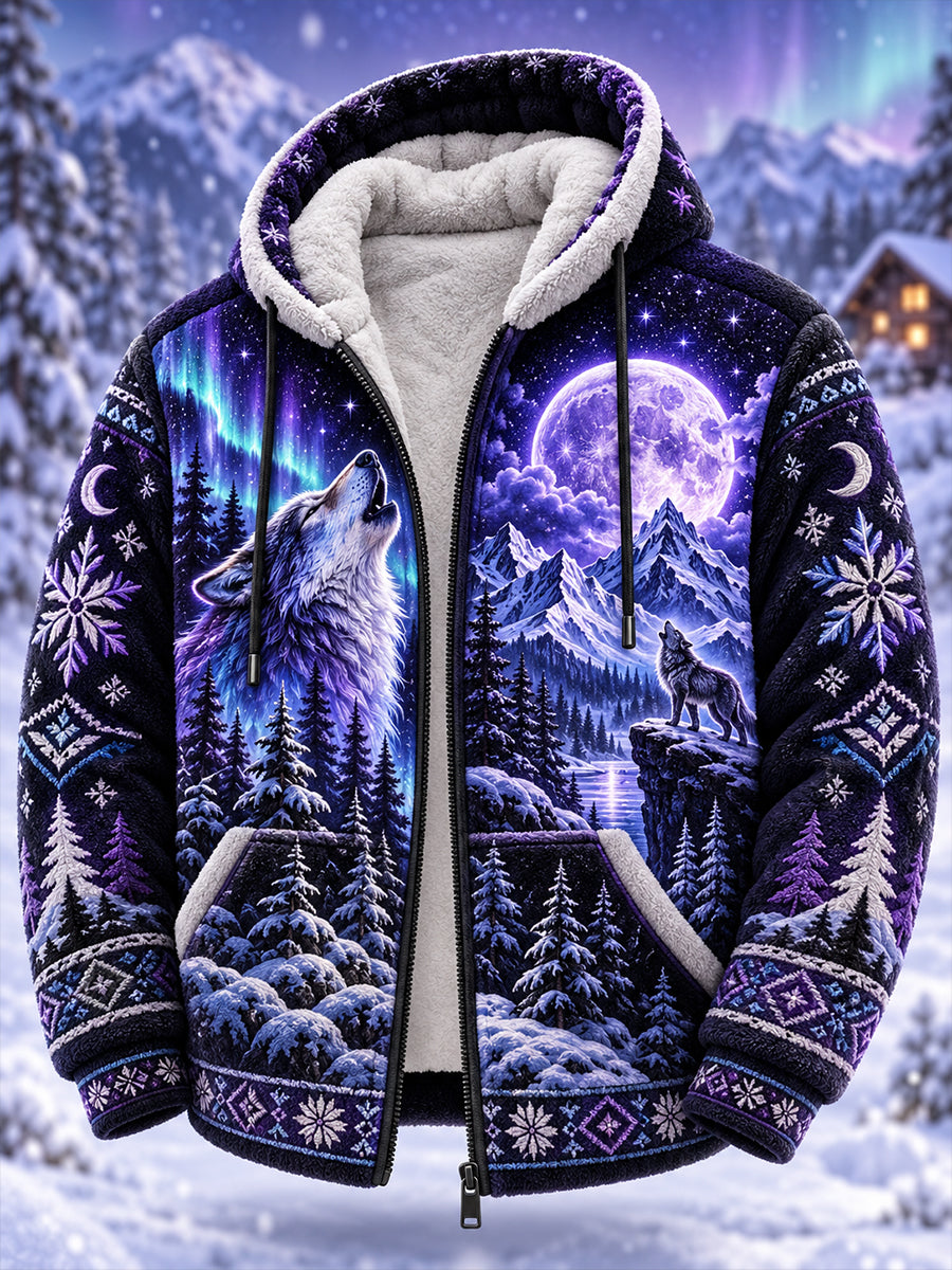 Men's Nordic Forest Animal Fleece-Lined Hoodie