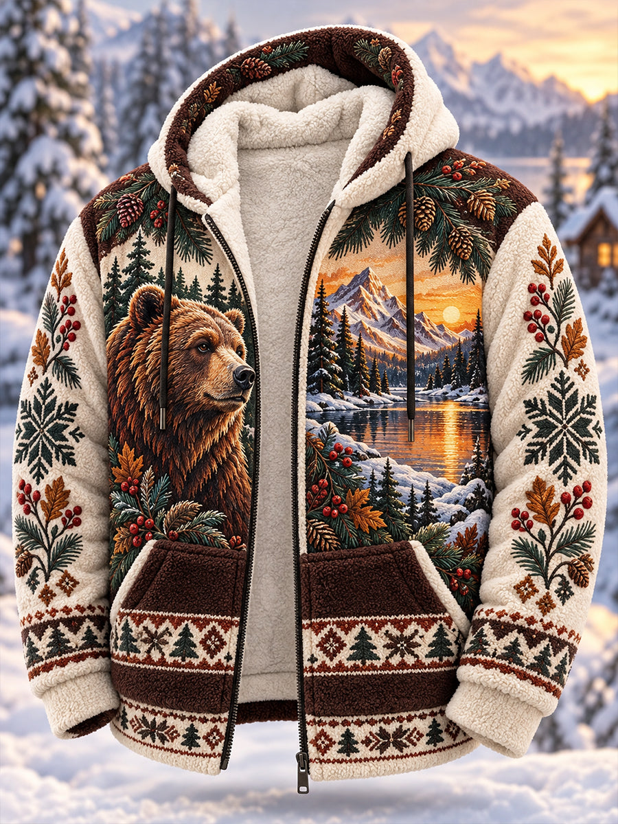 Men's Nordic Forest Animal Fleece-Lined Hoodie