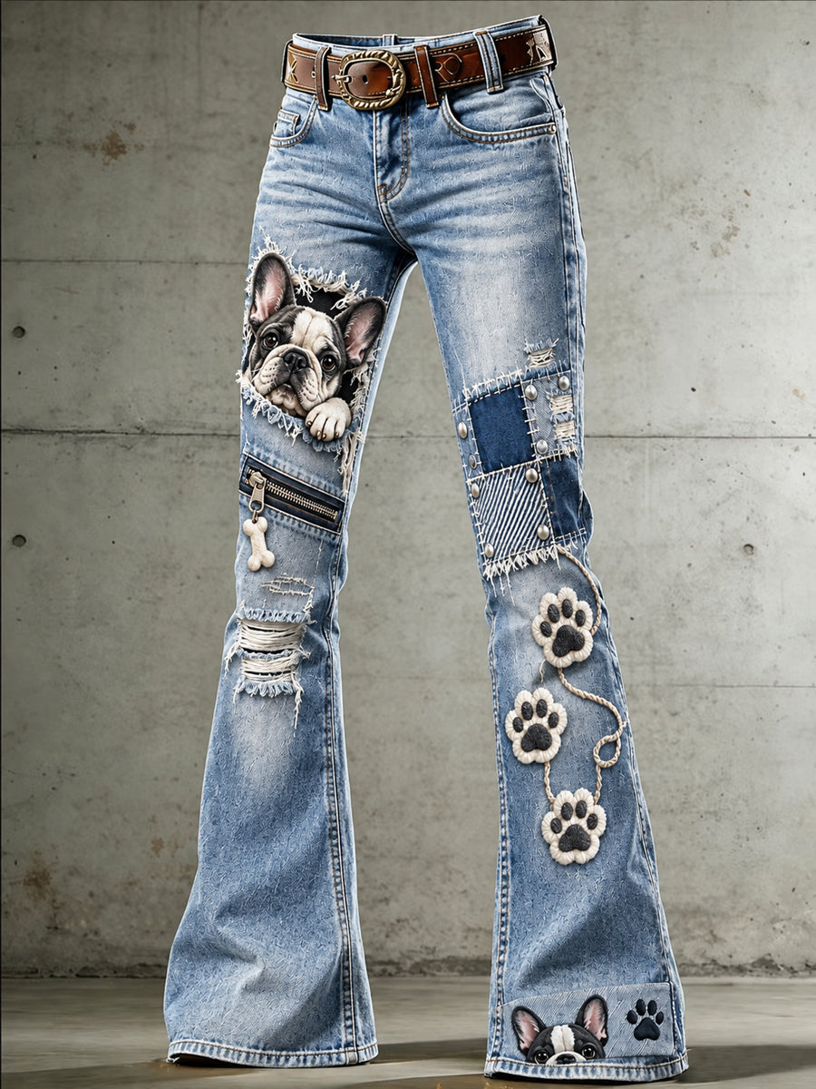 Women's Fun Animals Art Print Flared Trousers