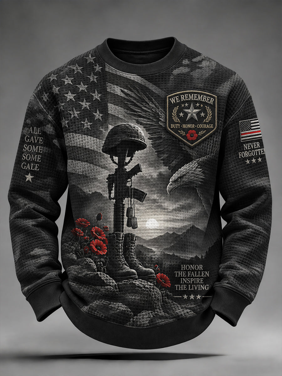 Men's Remembrance Day Print Waffle-Knit Long-Sleeve Top