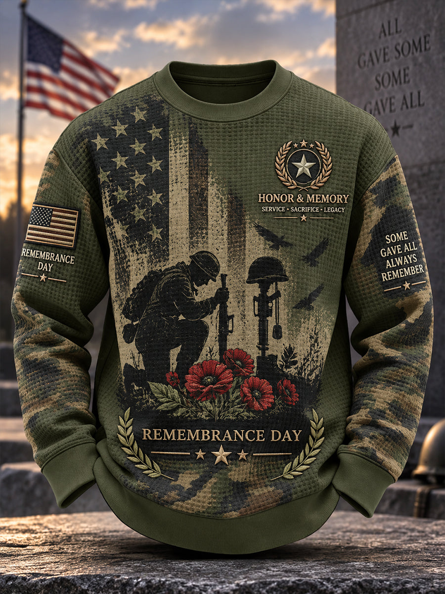Men's Remembrance Day Print Waffle-Knit Long-Sleeve Top