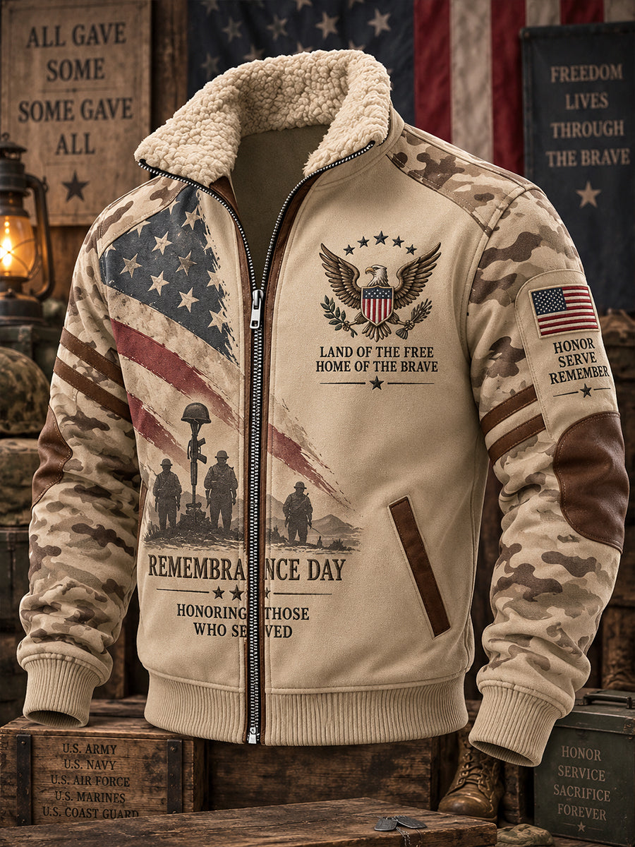 Men's Remembrance Day Print High-Neck Zip-Up Jacket