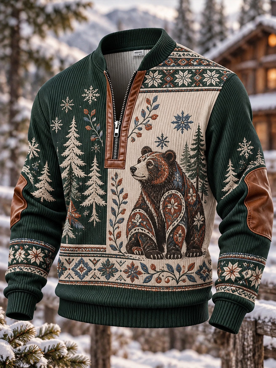 Men's Nordic Forest Animal Half-Zip Top