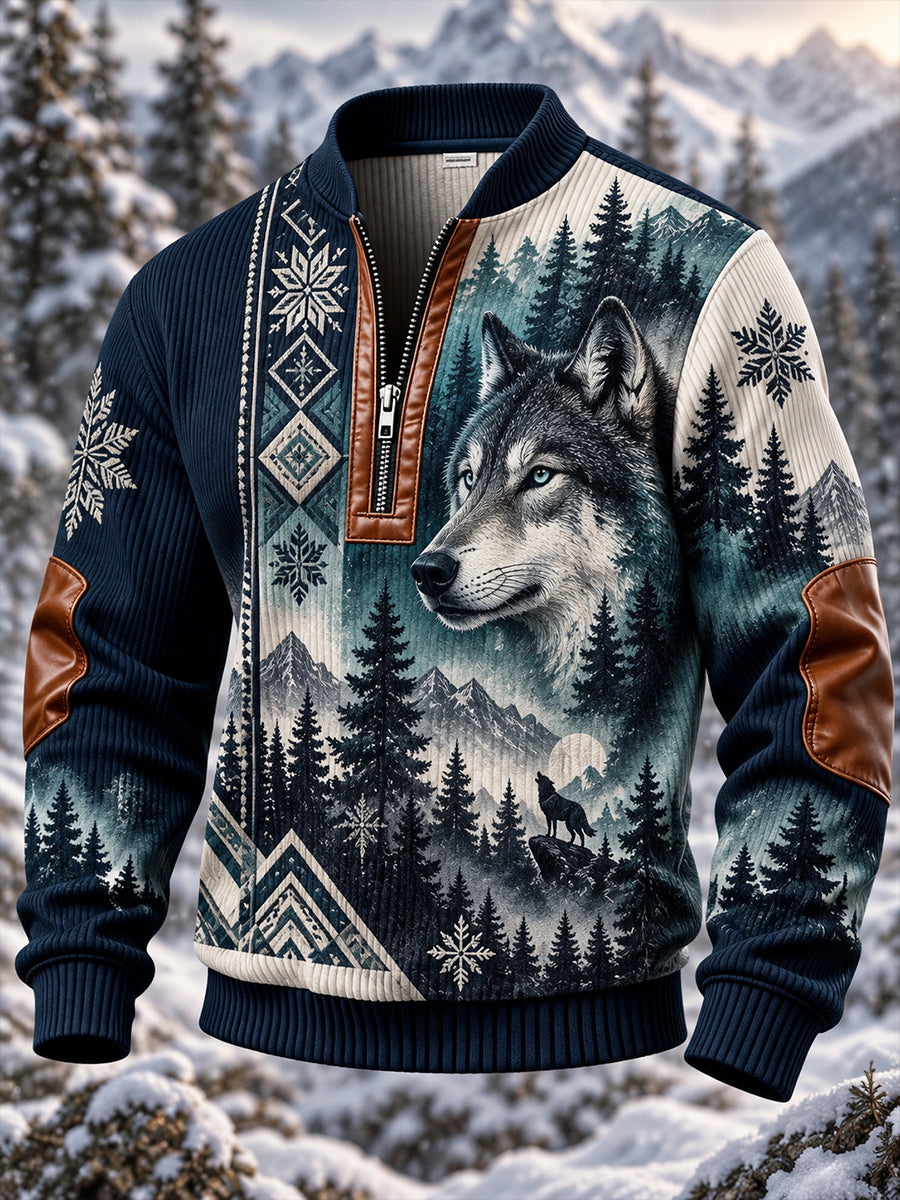 Men's Nordic Forest Animal Half-Zip Top