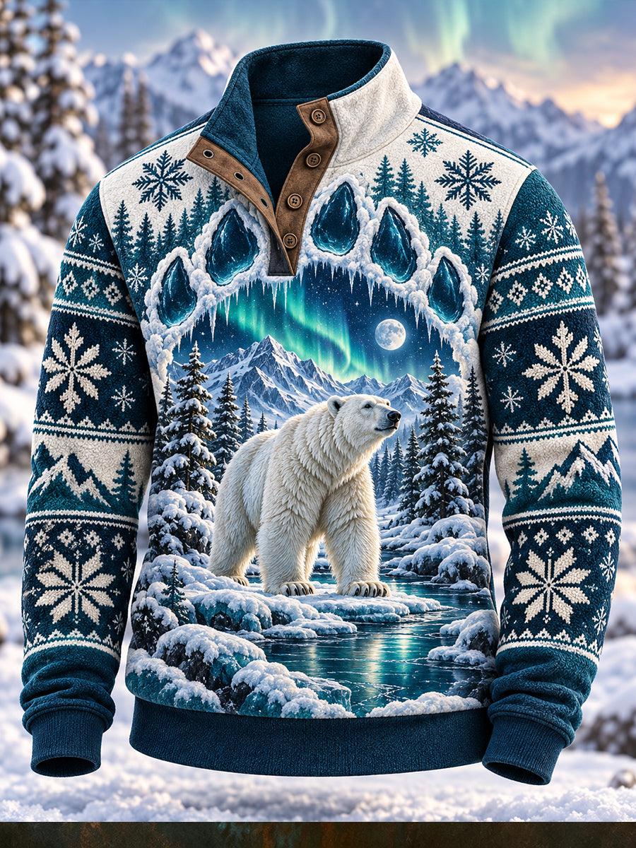 Men's Nordic Forest Animal Four-Button Hoodie