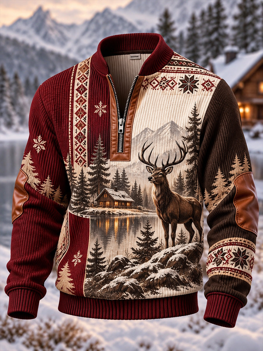 Men's Nordic Forest Animal Half-Zip Top