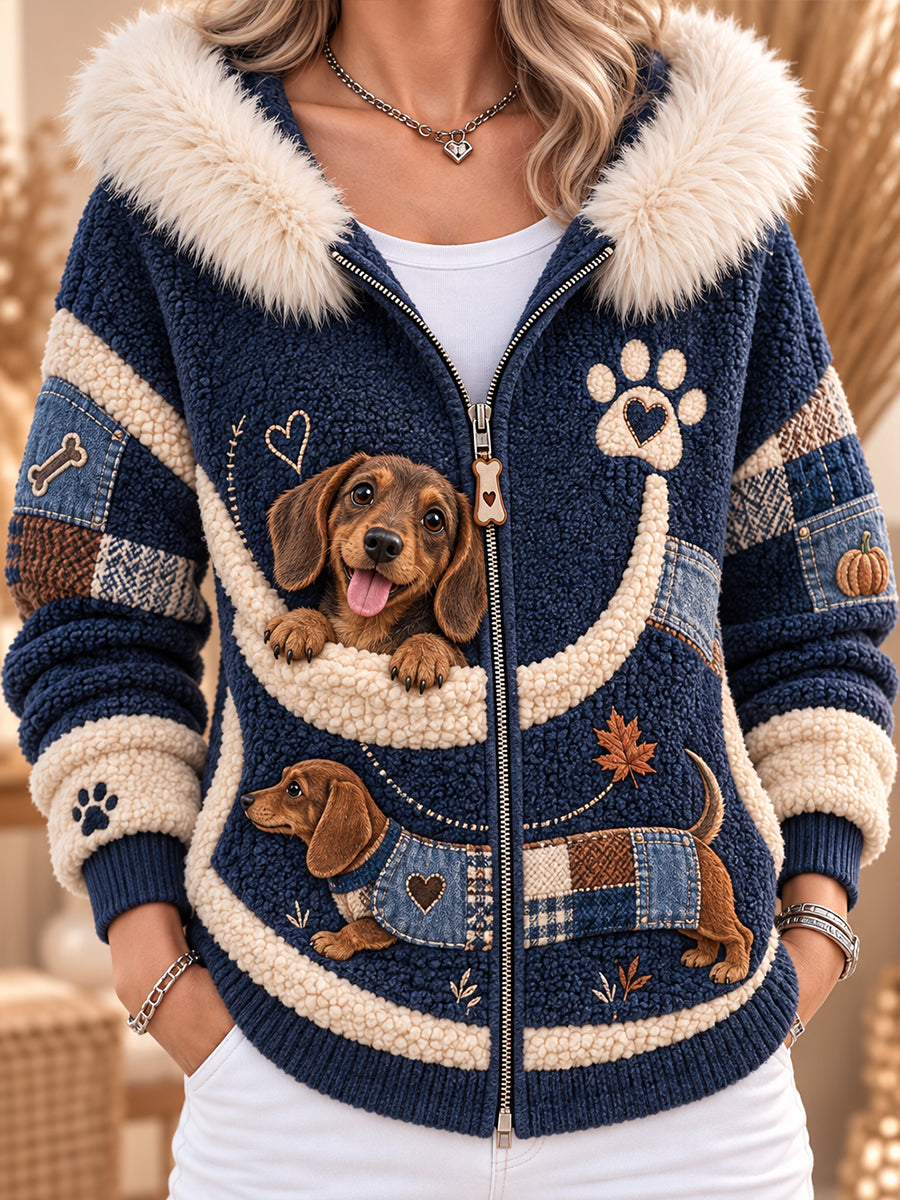 Women's Fun Animal-Themed Knitted Zip-Up Hoodie
