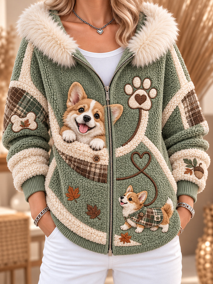 Women's Fun Animal-Themed Knitted Zip-Up Hoodie