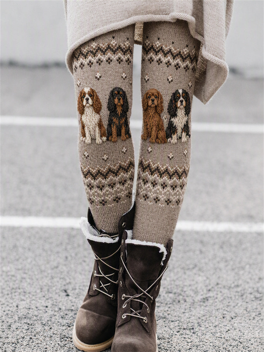 Women's Vintage Cavalier Dogs Isle Print Cozy Leggings