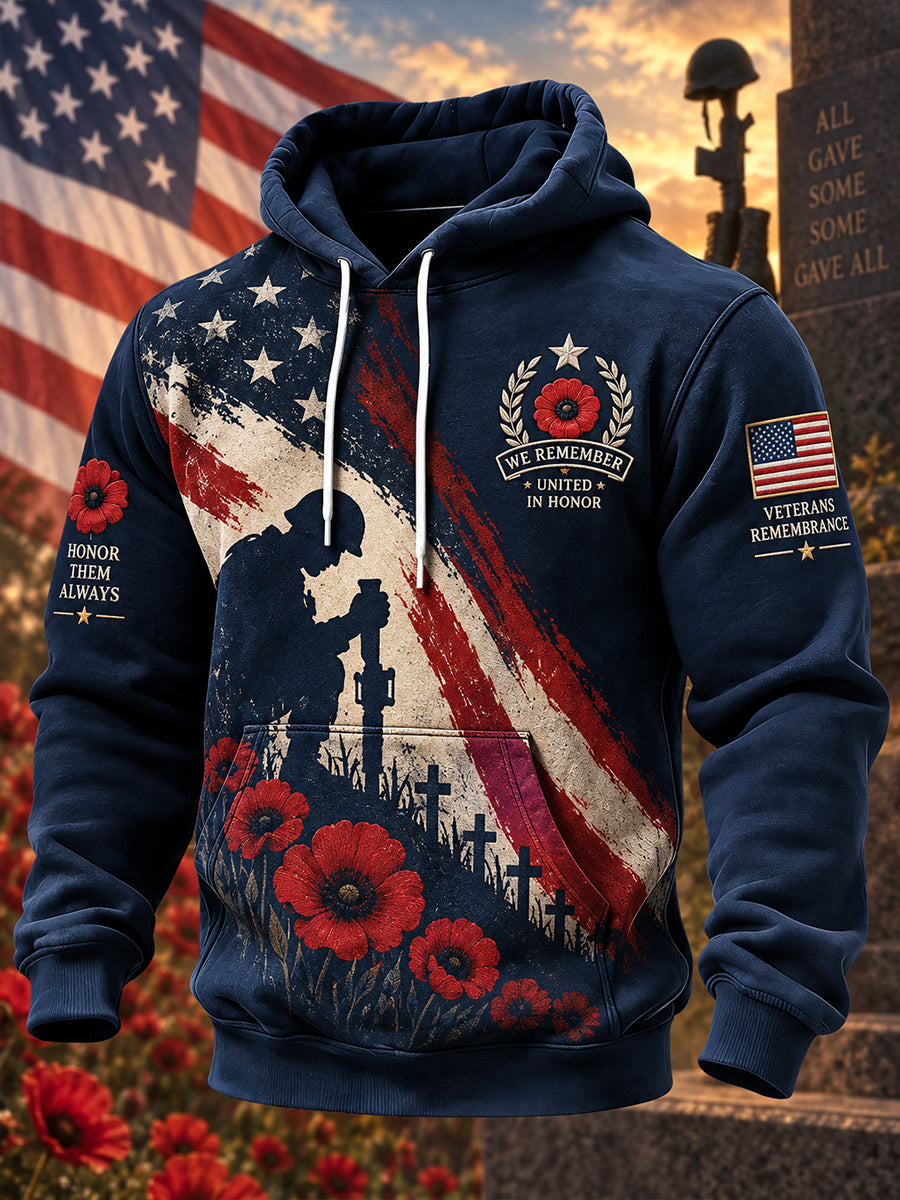Men's Long-Sleeve Hoodie With Remembrance Day Commemorative Print