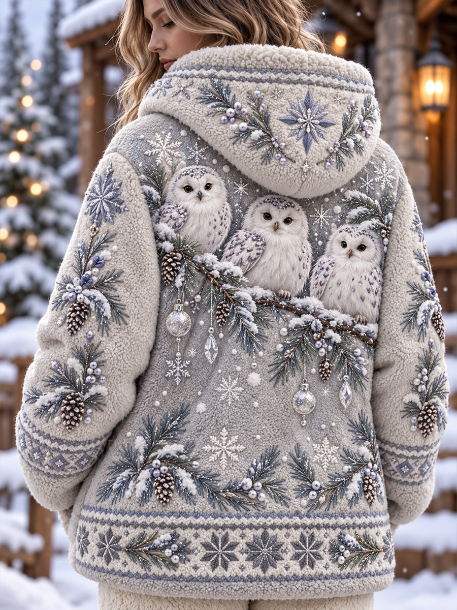 Women's Nordic Forest Animal Mid-Length Hooded Jacket