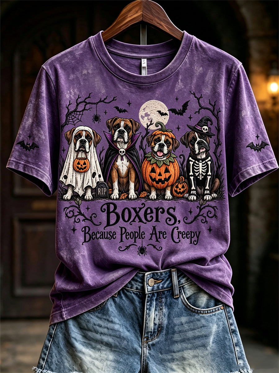 Women's Boxers Because People Are Creepy Halloween Dogs Print short-sleeved T-shirt