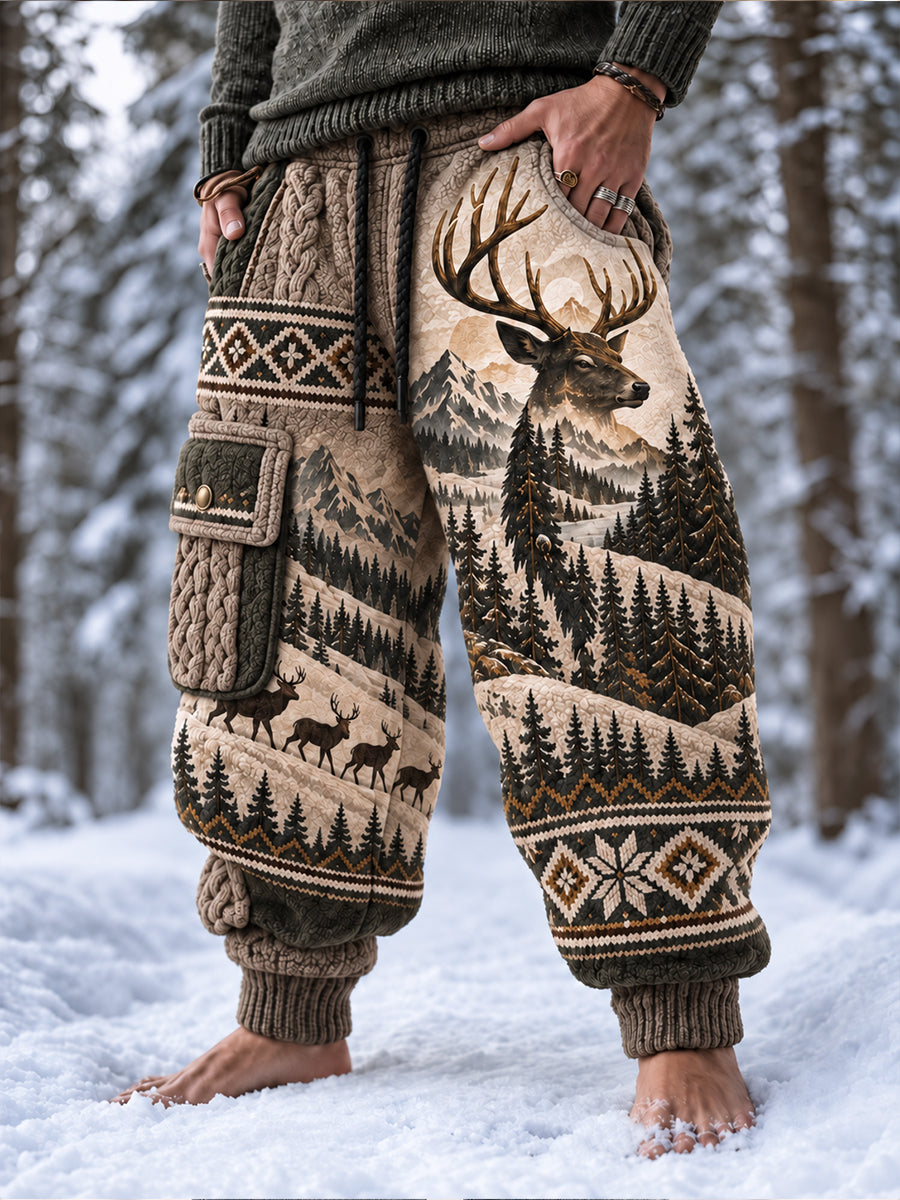 Men's Nordic Animal Print Casual Sweatpants Trousers