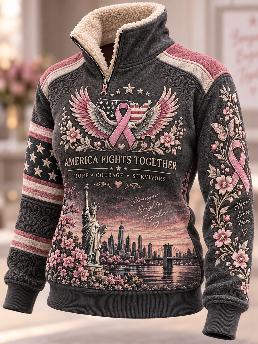 Women's Breast Cancer Awareness Campaign Fur Collar Top
