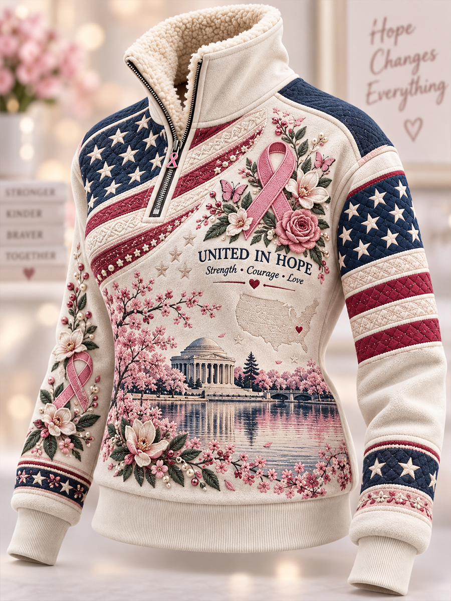 Women's Breast Cancer Awareness Campaign Fur Collar Top