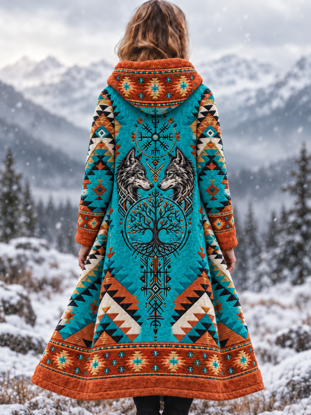 Women's Vintage Viking Animal Aztec Style Flannel Jacket