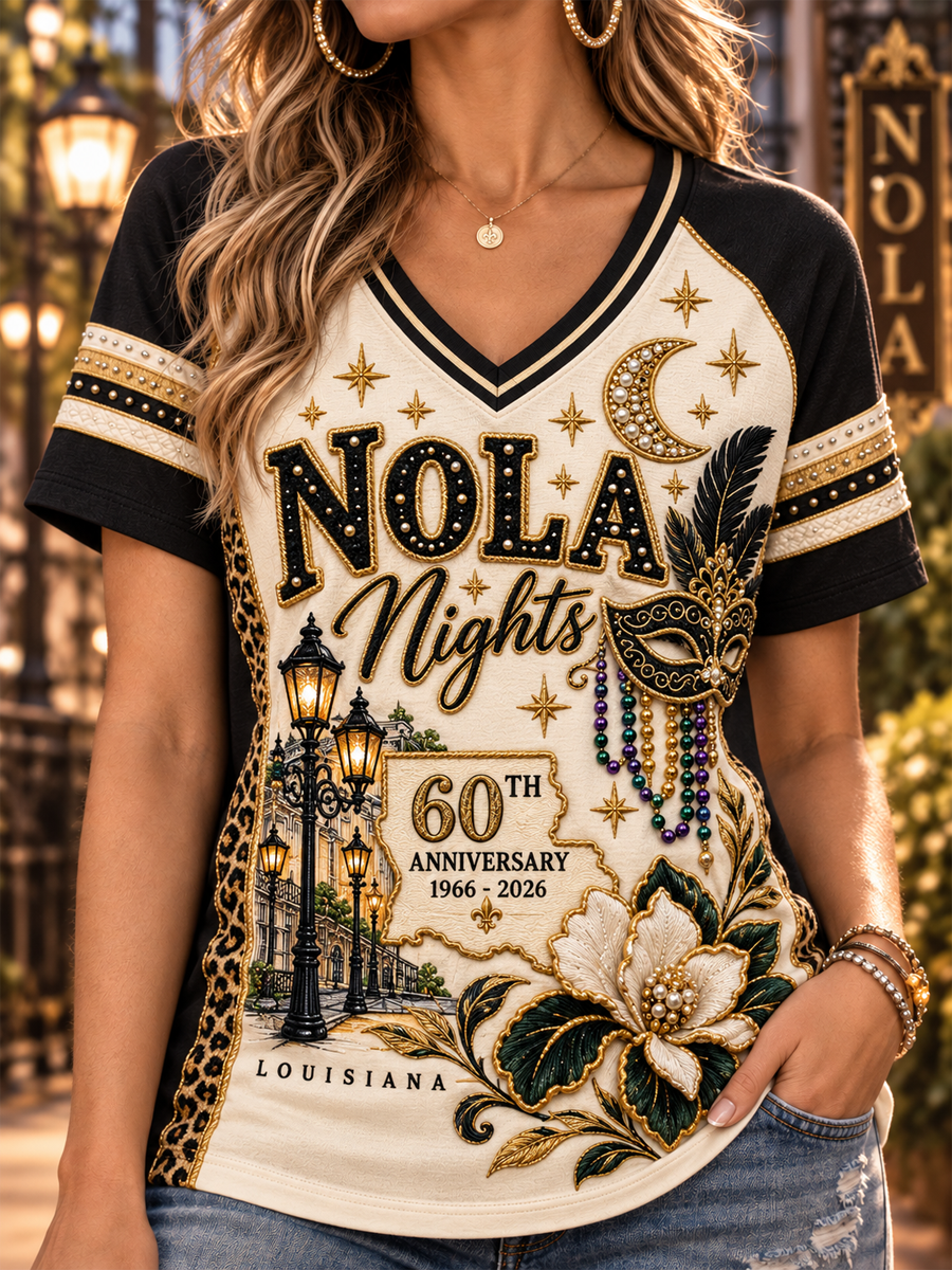 Women's New Orleans Saints V-Neck Off-Shoulder Short-Sleeved T-Shirt