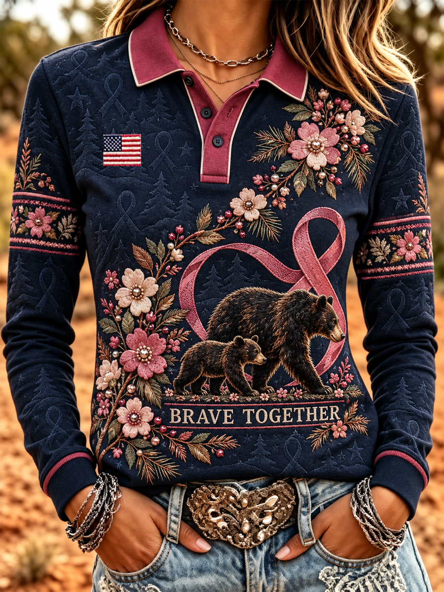 Women's Breast Cancer Awareness Campaign Long-Sleeve Polo Shirt