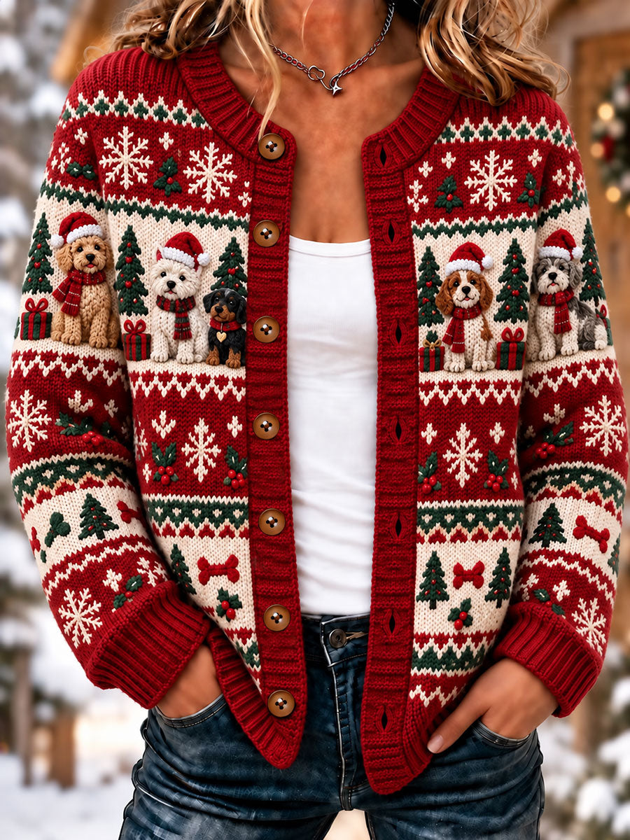 Women's Christmas Cute Cat Art Print Casual Cardigan