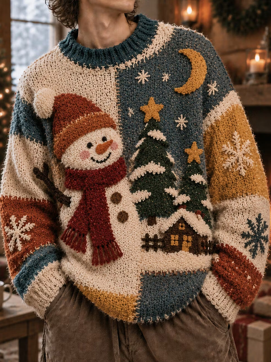 Men's Christmas Snowman Christmas Tree Art Print Sweatshirt
