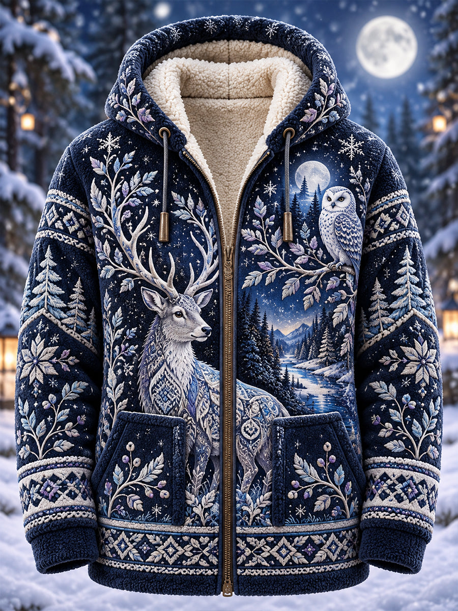 Men's Nordic Forest Animal Flannel Hooded Jacket
