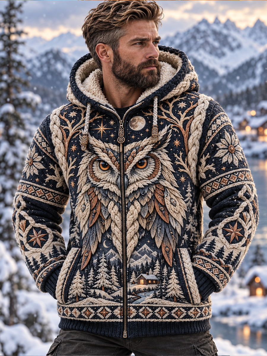 Men's Nordic Forest Animal Fleece-Lined Hoodie