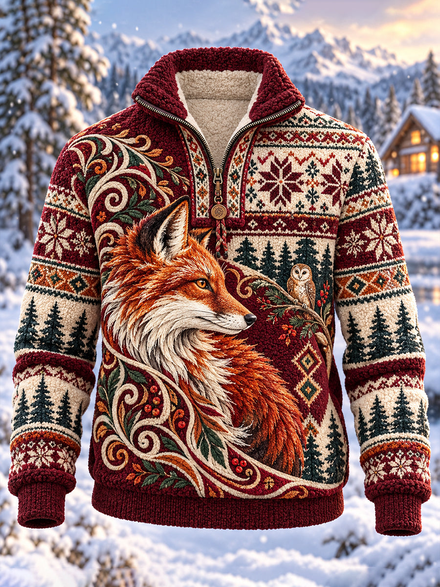 Men's Nordic Forest Animal Half-Zip Fleece Sweatshirt