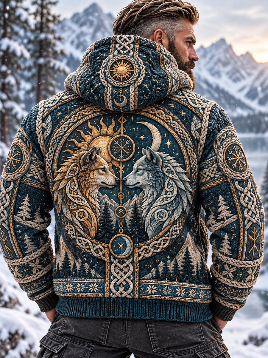 Men's Nordic Forest Animal Fleece-Lined Hoodie