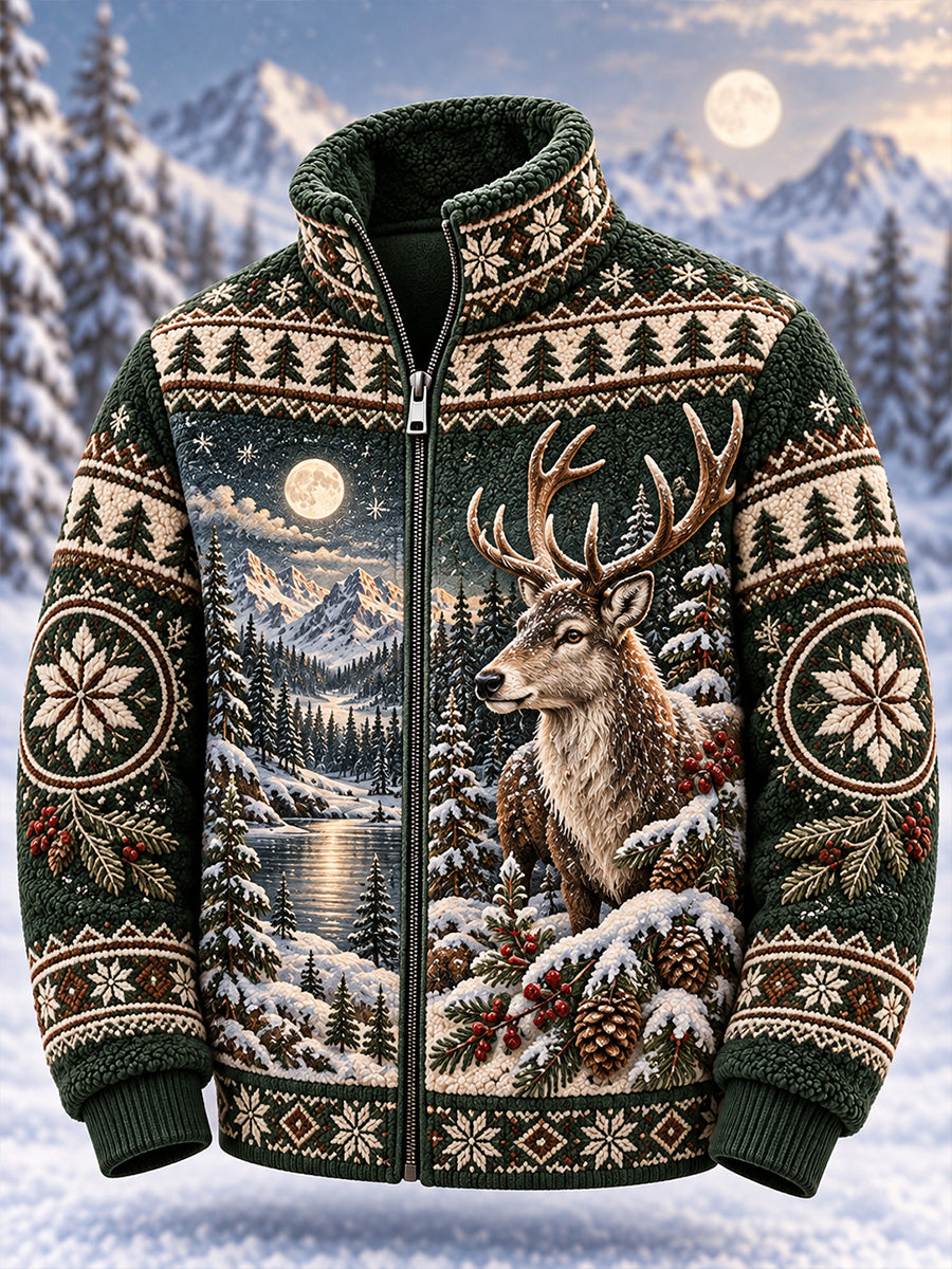 Men's Nordic Animals Flannel Zipper Jacket