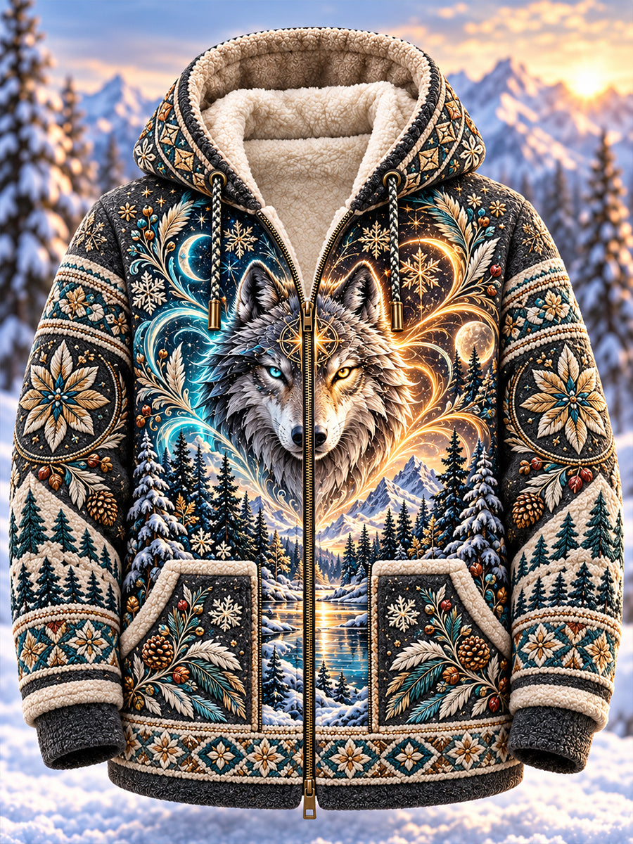 Men's Nordic Animal Print Flannel Hoodie