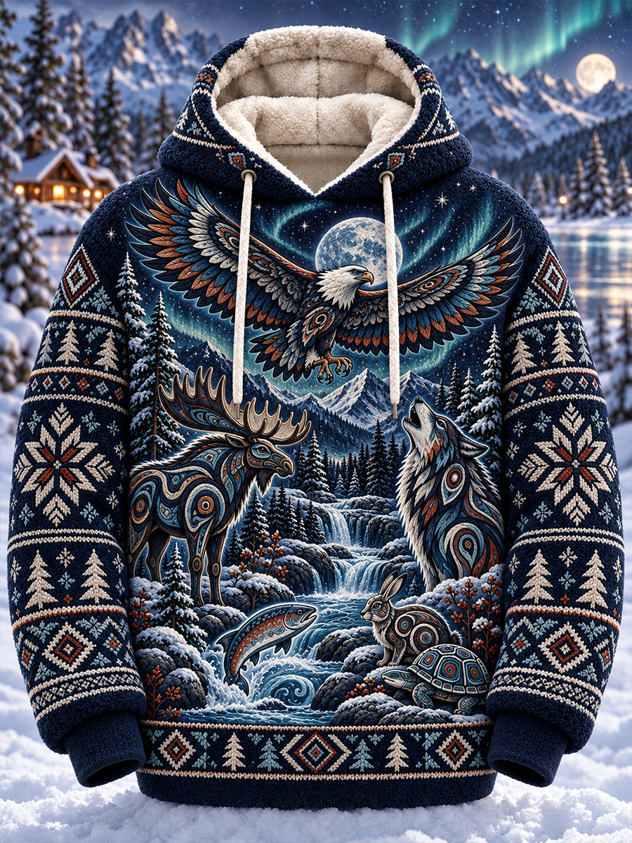 Men's Nordic Animal Flannel Hoodie