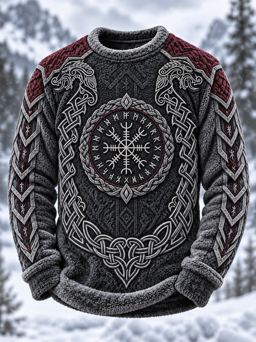 Men's Viking Art Round-Neck Flannel Top